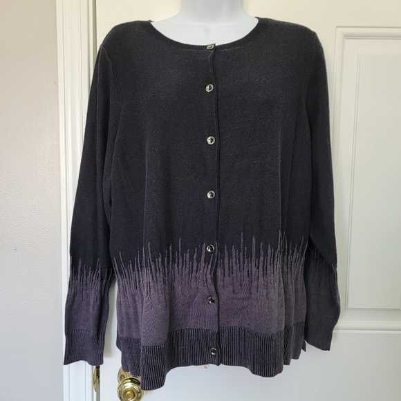 H By Halston Black Gray Knit Long Sleeve Cardigan Sweater Layering Size 1X - Picture 1 of 9
